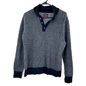 UNTUCKit‎ Size Large Sorensen Cross Stitch Sweater Blue Button V-Neck 100% Wool